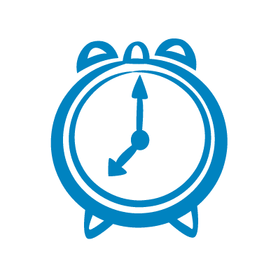 A blue icon of an alarm clock